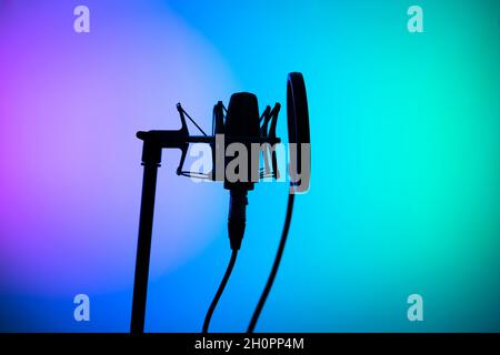 Microfono cardioide a diaframma grande in studio VoiceOver in studi professionali di registrazione vocale. Foto Stock