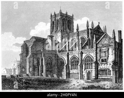 Un'incisione della St Marys Church, Shuborn (Sherborne) Dorsetshire UK scansionata ad alta risoluzione da un libro stampato nel 1812. Si crede che questa immagine Foto Stock