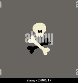 Cranio e ossa incrociate. Disegno a mano piatto vettoriale Illustrazione Vettoriale