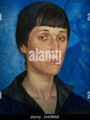 Arte, arte russa, Kuzma Sergeevich Petrov-Vodkin, 1878 - 1939, titolo dell'opera, Ritratto di Anna Akhmatova, 1922, olio su tela, cm 54,5 x 43,5. Foto Stock