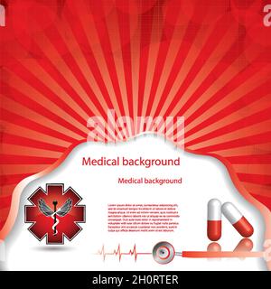 Sfondo medico astratto a griglia rossa Illustrazione Vettoriale