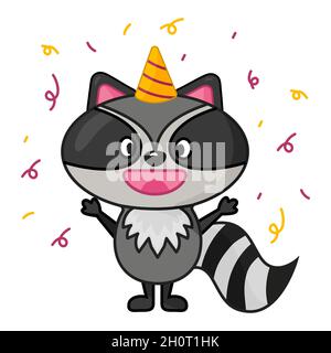 Carino felice raccoon compleanno personaggio stile piatto Illustrazione Vettoriale