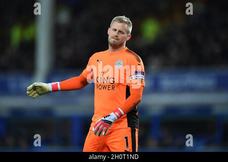 Kasper Schmeichel, portiere della città di Leicester, reagisce Foto Stock