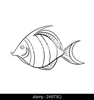 Tirato a mano di pesce farfalla doodle stile disegnato a mano Illustrazione Vettoriale