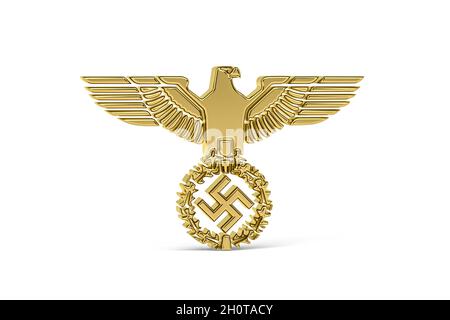 Icona del nazismo dorato isolata su sfondo bianco - rendering 3D Foto Stock