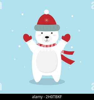 Carino orso polare cartoon in cappello invernale Illustrazione Vettoriale