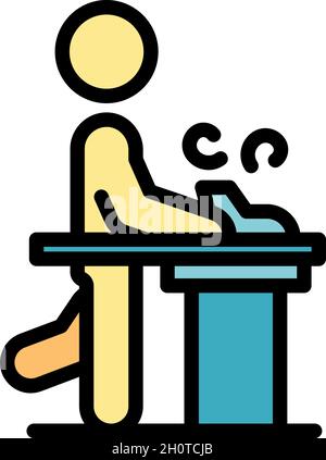 Icona postazione di lavoro ergonomica. Contorno ergonomico workstation vettoriale icona colore piatto isolato Illustrazione Vettoriale