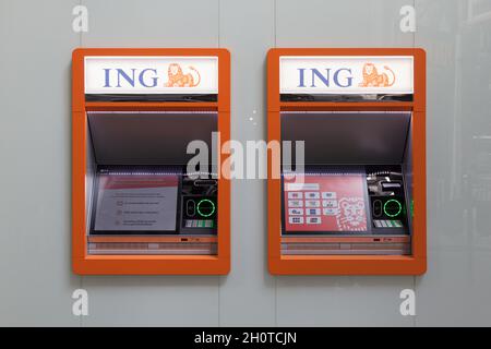 VALENCIA, SPAGNA - OTTOBRE 14, 2021: Il Gruppo ING è una multinazionale olandese di servizi bancari e finanziari con sede ad Amsterdam Foto Stock