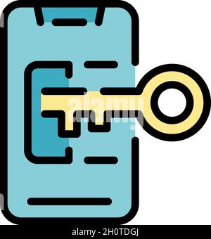 Icona della password del telefono. Contorno telefono password vettore icona colore piatto isolato Illustrazione Vettoriale