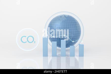 Emissioni globali di carbonio, rendering 3d. Disegno digitale del computer. Foto Stock