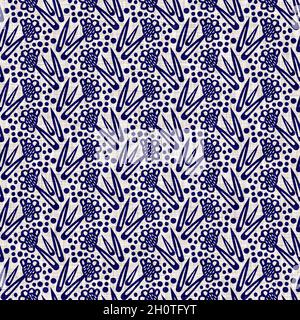 Indigo blu fiore blocco stampa tinta tessuto di lino sfondo. Campione giapponese di ripetizione batik tessuto senza cuciture. Sfocatura floreale organica afflosciata Foto Stock