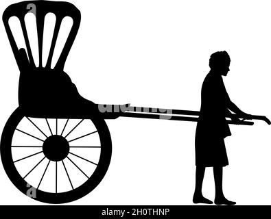 Silhouette Rickshaw con carretto passeggero. Risciò tirato a mano Illustrazione Vettoriale