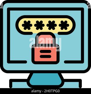 Icona password attiva. Contorno dell'icona vettore password attiva colore piatto isolato Illustrazione Vettoriale