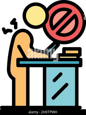 Icona posizione di lavoro errata. Delineare un'icona vettoriale della posizione di lavoro errata, colore piatto isolato Illustrazione Vettoriale