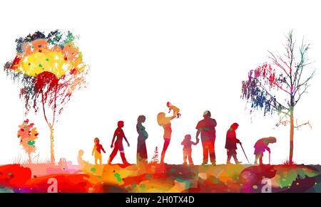 Silhouette di persone. Astrazione del ciclo di vita della donna. Illustrazione vettoriale Illustrazione Vettoriale