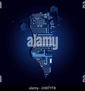 Mappa del Bahrain con circuito elettronico tecnologico. Illustrazione Vettoriale
