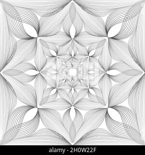 Astratto linea floreale senza cuciture motivo artistico. Ornamento frattale tissutale con forme floreali. Texture geometrico a forma di barbatella Illustrazione Vettoriale