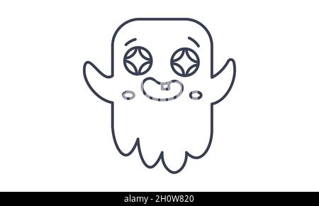 Carino carattere fantasma felice. Illustrazione del vettore di Halloween. Illustrazione Vettoriale