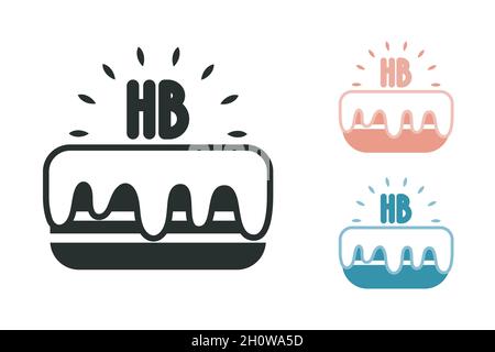 Set di icone Happy Birthday. Elementi isalati neri di riempimento, design piatto. Tavolozza di colori rosa e blu per le vacanze con doccia per bambini. Sfondo bianco. Vettore Illustrazione Vettoriale