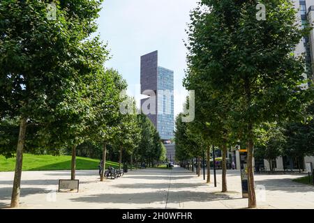 Manhattan Loft Gardens grattacielo a East Village a Stratford, Londra Inghilterra Regno Unito Foto Stock