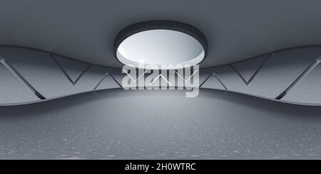 Spazio rotondo vuoto, senso dello spazio, rendering 3d. Disegno digitale del computer. vista panoramica a 360 gradi. Foto Stock