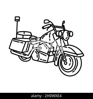 Polizia Motorcycle Officer parte di attrezzature e accessori polizia disegno a mano icona set Vector. Illustrazione Vettoriale