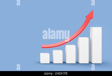 Grafico a barre crescente su sfondo blu Foto Stock