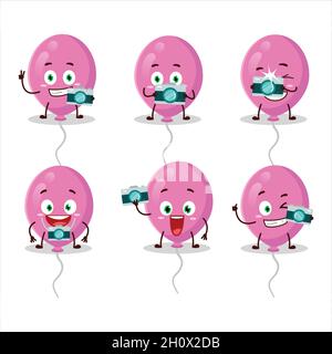 Fotografo professione emoticon con fumetto palloncini rosa. Illustrazione vettoriale Illustrazione Vettoriale