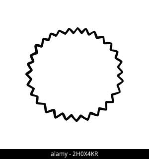 Badge a zig-zag circolare disegnato a mano. Badge circolare in stile grunge per cornice, etichetta, bordo a raffica. Illustrazione vettoriale. Linea tracciata per tracciare il pennello. Illustrazione Vettoriale