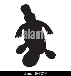 Icona Platypus isolata su sfondo bianco. Platypus silhouette nera. Animale australiano. Profilo della flangia di trazione. Anatinus segno piatto o simbolo. Vettore Illustrazione Vettoriale