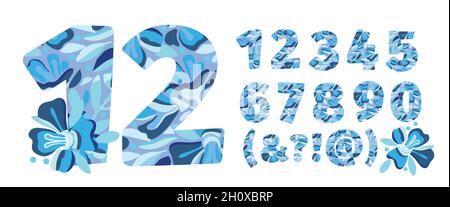 Numeri vettoriali di fiori d'arte da 0 a 9. Modello di Natale a forma di numeri in grassetto. Illustrazione Vettoriale