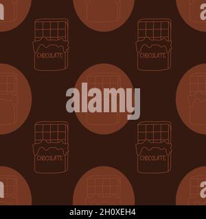 Barra di cioccolato senza cuciture, dessert al cioccolato color caffè, illustrazione vettoriale per tessuti e carta da imballaggio Illustrazione Vettoriale