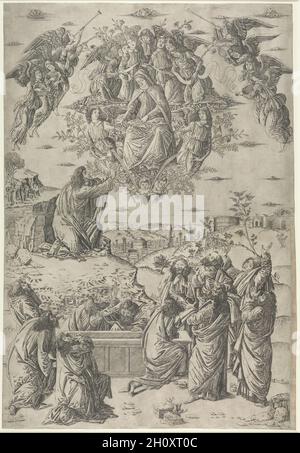 L'Assunzione della Vergine, c.. 1495. Francesco Rosselli (italiano, 1448-prima del 1513). Incisione stampata su due fogli da due lastre; Foto Stock