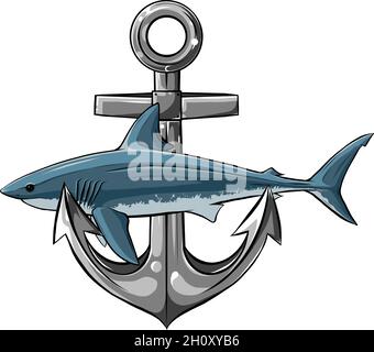 illustrazione vettoriale di uno squalo intorno all'ancora Illustrazione Vettoriale