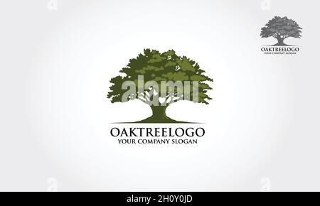 Illustrazione del logo di quercia. Silhouette vettoriale di un albero. Illustrazione Vettoriale
