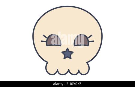 Halloween Happy Skull icona in cartone animato e stile piatto per il design festivo Illustrazione Vettoriale
