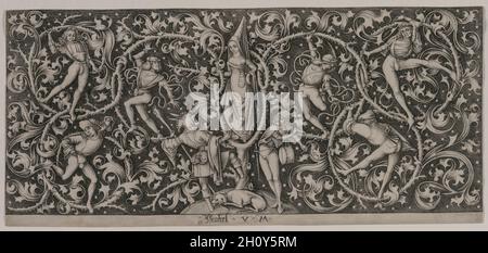 Ornamento con Danza degli amanti, c.. 1490. Israel van Meckenem (tedesco, c.. 1440-1503). Incisione; Foto Stock