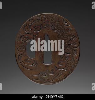 Guardia di spada, fine del 1700. Giappone, periodo Edo (1615-1868). Ferro (tipo Yokoya); diametro: 7 cm (2 3/4 poll.). Foto Stock