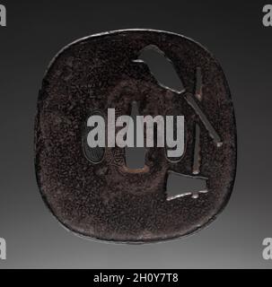 Guardia di spada, fine del 1700. Giappone, periodo Edo (1615-1868). Ferro (tipo Myochin); media: 7.6 x 8.3 cm (3 x 3 1/4 poll.). Foto Stock