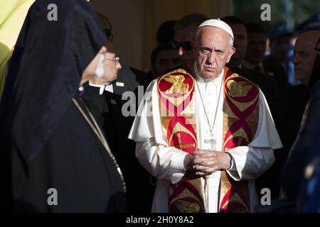 YEREVAN, ARMENIA - 26 aprile 2019: Il viaggio apostolico di Papa Francesco in Armenia. Papa Francesco, in Piazza della Repubblica, Yerevan. Foto Stock