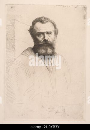 Autoritratto (terza piastra). Alphonse Legros (francese, 1837-1911). Incisione; Foto Stock