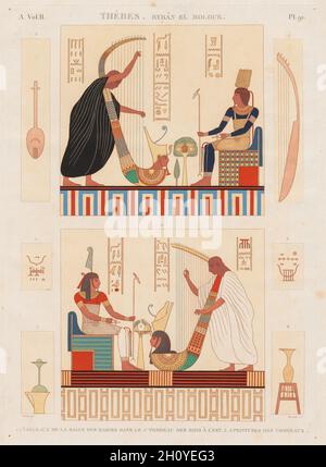 Descrizione dell'Egitto: Tebe Byban el Molouk, Vol. II, Pl. 91, 1812. Antoine Maxime Monsaldy (francese, 1768-1816), dopo André Dutertre (francese, 1753-1842). Incisione, stampata in sanguina colorata a mano; foglio: 71 x 53.9 cm (27 15/16 x 21 1/4 poll.); platemark: 58.5 x 42.5 cm (23 1/16 x 16 3/4 poll.). Foto Stock