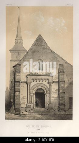 Architettura e pittoresco monumenti ou des XVeme. Et XVIeme. Siecles: Chateaux de France des XV et XVI siecles: Pl. 58, Église de Requeil (Sarthe), 1860. Victor Petit (Francese, 1817-1874), Charles Boivin (editore e editor); Lith de Godard a Parigi (stampante). Litografia con tonalità di pietra, dal portafoglio di 100 litografie con tonalità pietra; foglio: 35,7 x 27,3 cm (14 1/16 x 10 3/4 in.); immagine: 23,6 x 13,9 cm (9 5/16 x 5 1/2 in.). Foto Stock