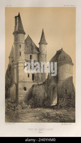 Architettura e pittoresco monumenti ou des XVeme. Et XVIeme. Siecles: Chateaux de France des XV et XVI siecles: Pl. 82, feudo de Sart-l'Abbé (Aisne), 1860. Victor Petit (Francese, 1817-1874), Charles Boivin (editore e editor); Lith de Godard a Parigi (stampante). Litografia con tonalità di pietra, dal portafoglio di 100 litografie con tonalità pietra; foglio: 35,8 x 27,5 cm (14 1/8 x 10 13/16 in.); immagine: 22,8 x 14,1 cm (9 x 5 9/16 in.). Foto Stock
