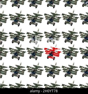 Concetto unico e diverso con aerei da combattimento retrò cartoon. Ripetizione senza giunture. Formato vettoriale EPS-10 disponibile separato da gruppi e livelli con t Illustrazione Vettoriale