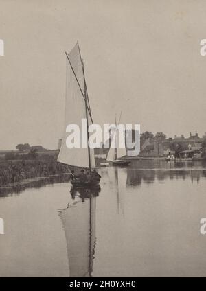 Vita e Paesaggio sui Broads di Norfolk: Il Villaggio di Horning, 1886. Peter Henry Emerson (britannico, 1856-1936). Stampa Platinum; immagine e carta: 22.3 x 16.7 cm (8 3/4 x 6 9/16 pollici); montata: 41 x 28.6 cm (16 1/8 x 11 1/4 pollici). Foto Stock