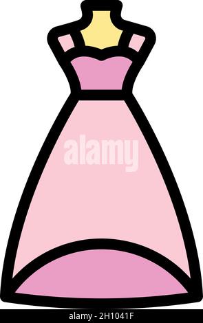 Icona del vestito da matrimonio per le feste. Contorno festa matrimonio abito vettoriale icona colore piatto isolato Illustrazione Vettoriale