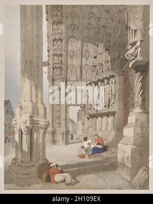 Architettura pittoresca a Parigi, Gand, Anversa, Rouen: Portico Sud della Cattedrale di Chartres, Chartres, Francia, 1839. Thomas Shotter Boys (British, 1803-1874). Litografia; Foto Stock