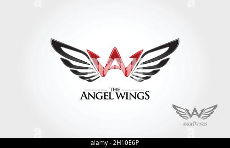 Illustrazione del logo del vettore Angel Wings. Un modello di disegno del logo della lettera. Lettera insolita del vettore ala dell'angelo. Elementi del modello di disegno vettoriale. Illustrazione Vettoriale