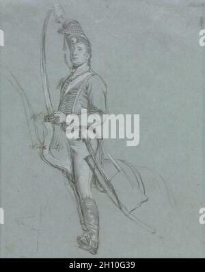 Un ussaro Officer a cavallo, 1812. John Singleton Copley (American, 1738-1815). Nero e bianco gesso; foglio: 27,6 x 22,1 cm (10 7/8 x 8 11/16 in.). Foto Stock